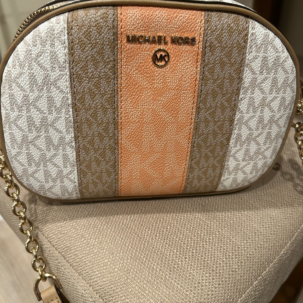 Michael Kors Crossbody Bag in Tan, Orange, and White